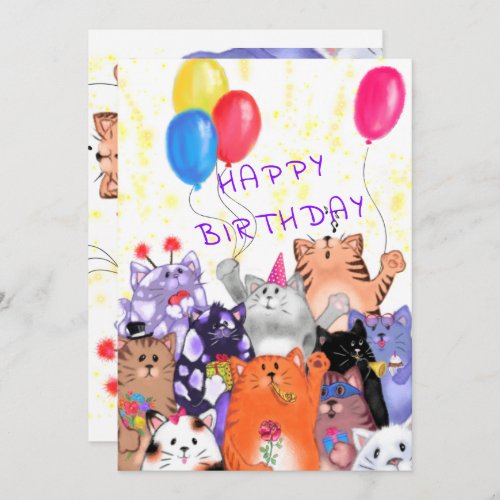 Happy Birthday Card Happy Cat Party Celebration