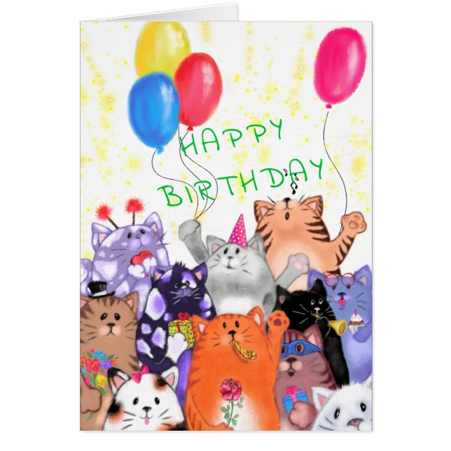 Happy Birthday Card Happy Cats Party (Front)