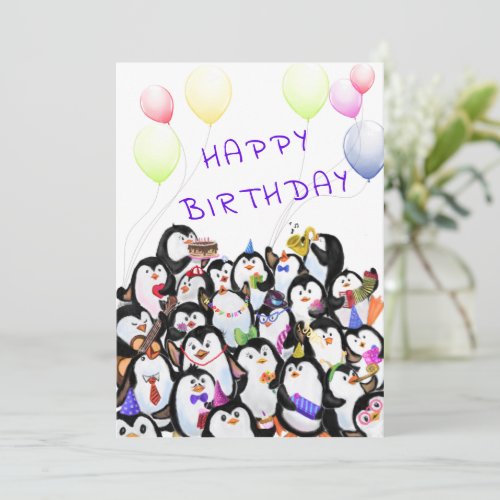 Happy Birthday Card Happy Penguins Party