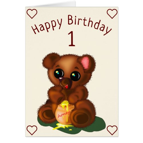 Happy Birthday Card Honey Bear _ Add Year