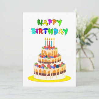 Happy Birthday Card in colorful text with cake