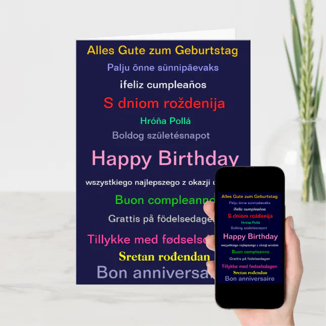 Happy birthday card in different languages | Zazzle