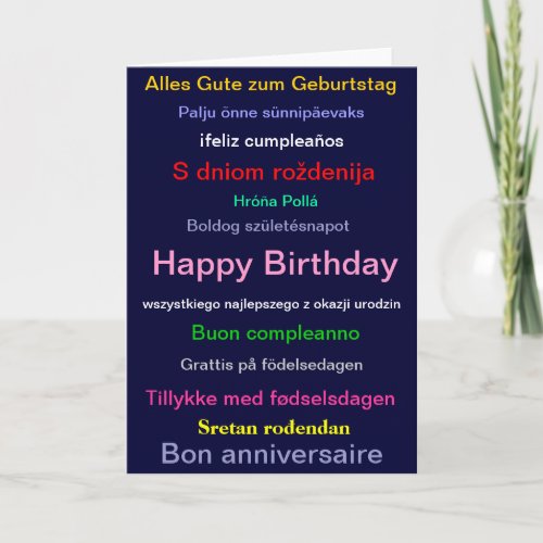 Happy birthday card in different languages