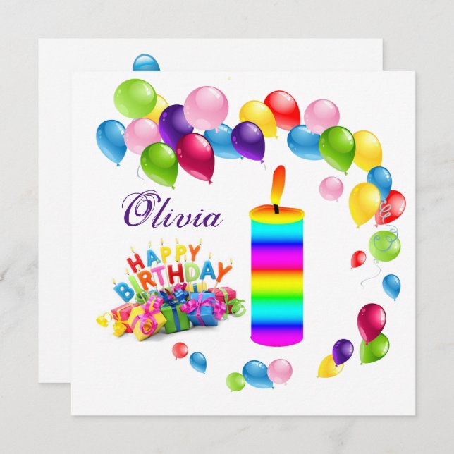 Happy Birthday Card Invitation Balloons (Front/Back)