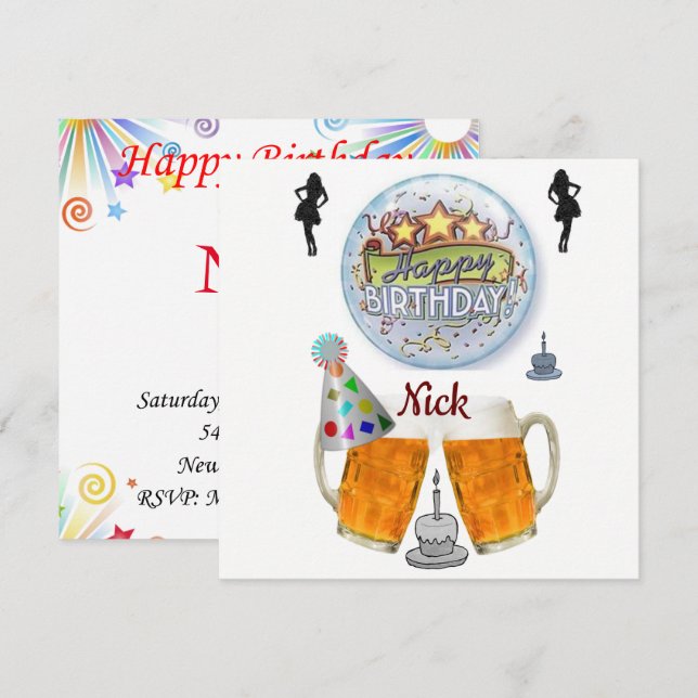 Happy Birthday Card Invitation Beer (Front/Back)