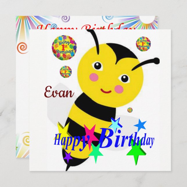 Happy Birthday Card Invitation Bumblebee (Front/Back)