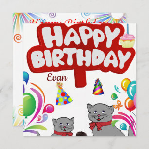 Happy Birthday Card Invitation Cats