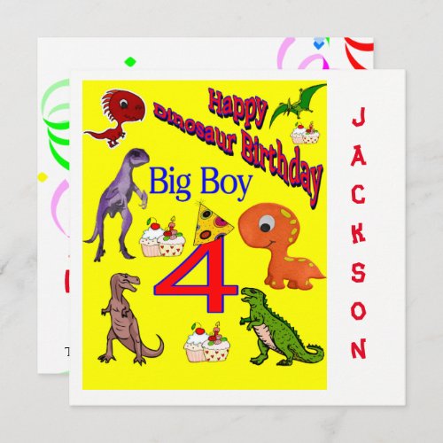 Happy Birthday Card Invitation Dinosaur