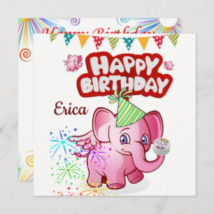 Happy Birthday Card Invitation Elephant