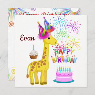 Happy Birthday Card Invitation Giraffe