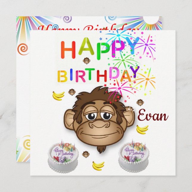 Happy Birthday Card Invitation Monkey (Front/Back)
