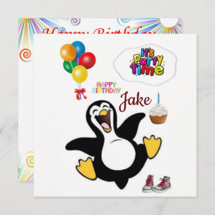 Happy Birthday Card Invitation Penguin