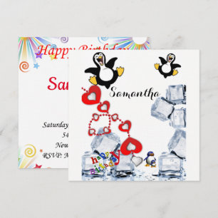 Happy Birthday Card Invitation Penguin