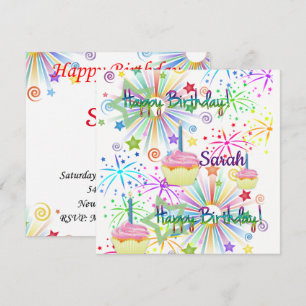 Happy Birthday Card Invitation Pink Cupcake