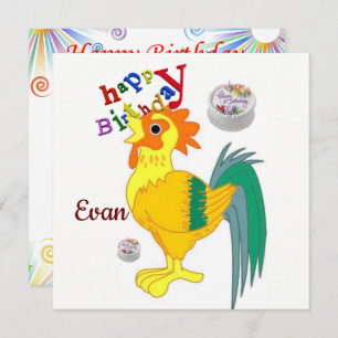 Happy Birthday Card Invitation Rooster