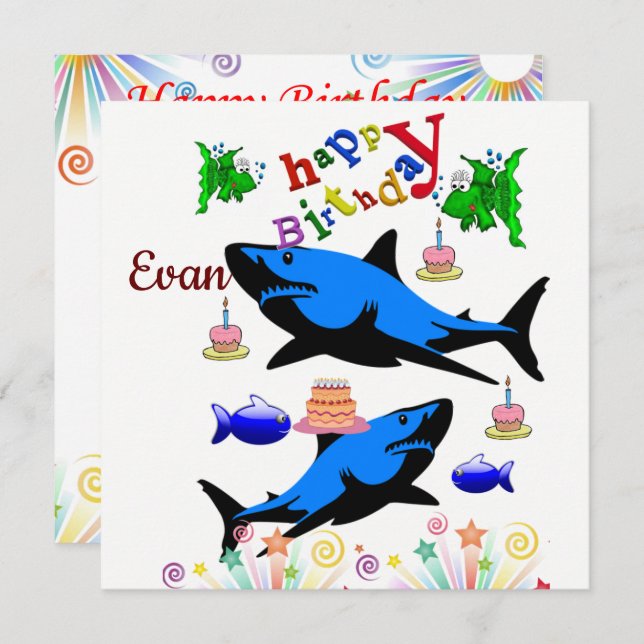 Happy Birthday Card Invitation Shark (Front/Back)