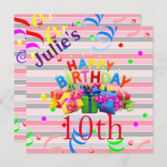 Happy Birthday Card Invitation Stripe (Front/Back)