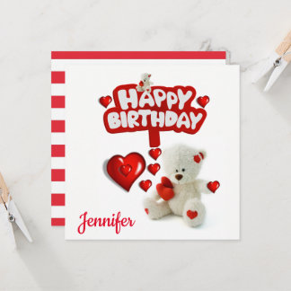Happy Birthday Card Invitation White Teddy Bear