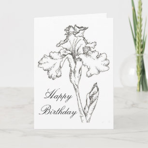 Happy Birthday Card Iris Spring Flower Drawing