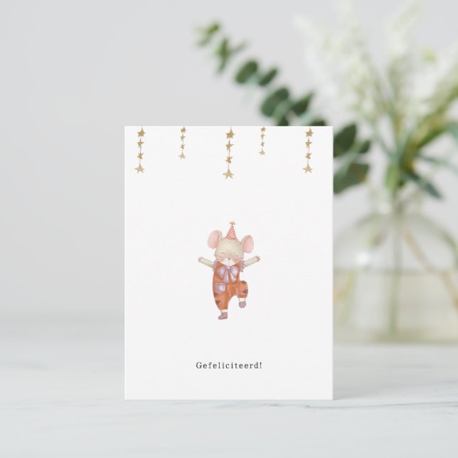 Happy birthday card Jarig Schattig Muis (Standing Front)