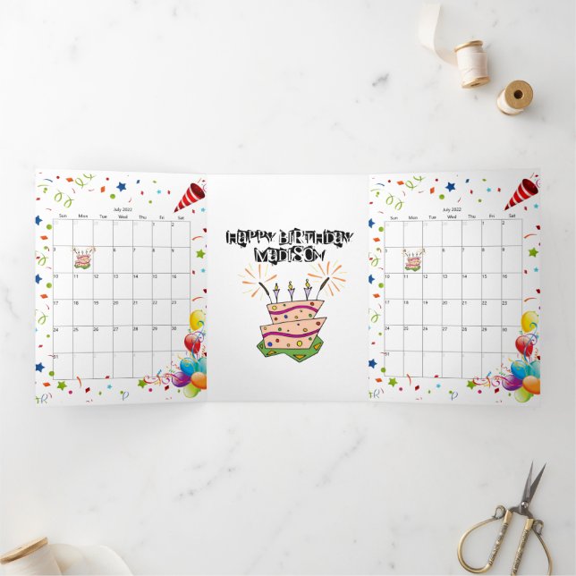 Happy Birthday Card July 2022 Calendar Trifold  (Inside)