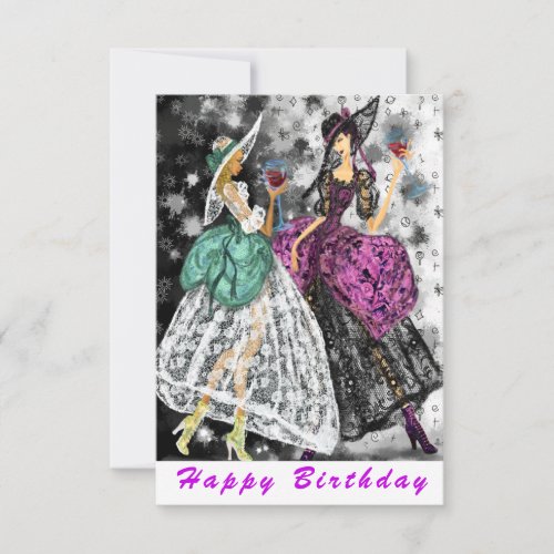 Happy Birthday Card Ladies Drinking Wine _ Cheers
