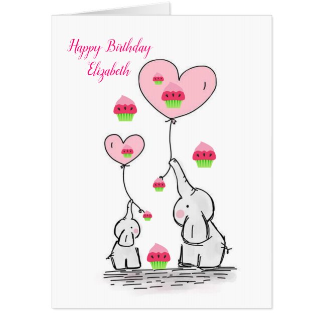 Happy Birthday Card, Large Birthday Card Elephant (Front)