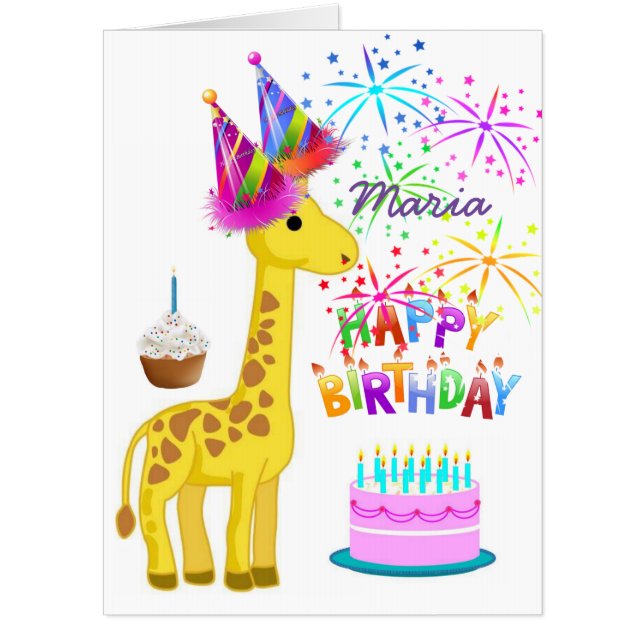 Happy Birthday Card, Large Birthday Card Giraffe (Front)