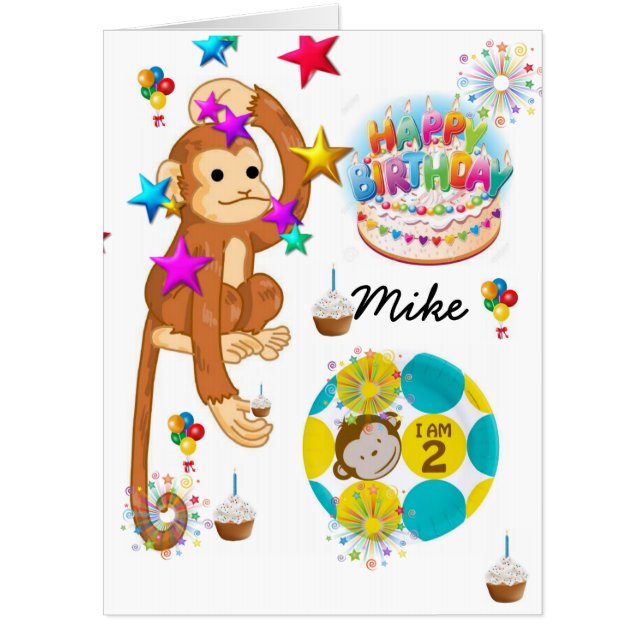 Happy Birthday Card, Large Birthday Card Monkey (Front)