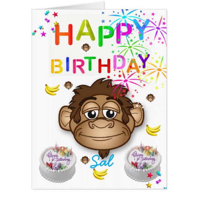 Happy Birthday Card, Large Birthday Card Monkey (Front)