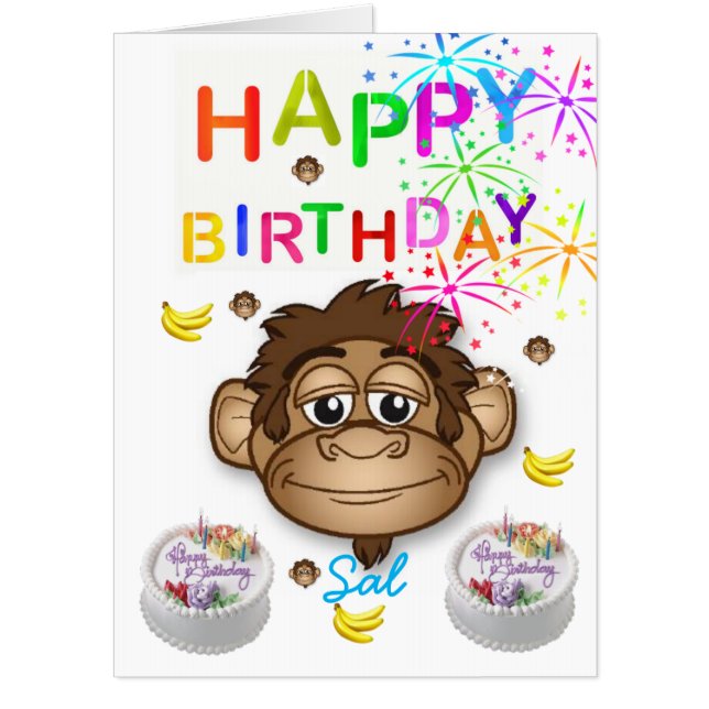 Happy Birthday Card, Large Birthday Card Monkey (Front)