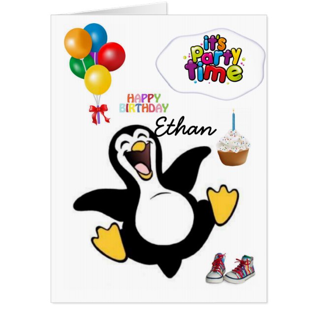 Happy Birthday Card, Large Birthday Card Penguin (Front)