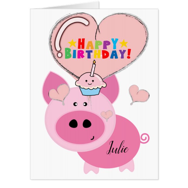 Happy Birthday Card, Large Birthday Card Pig (Front)