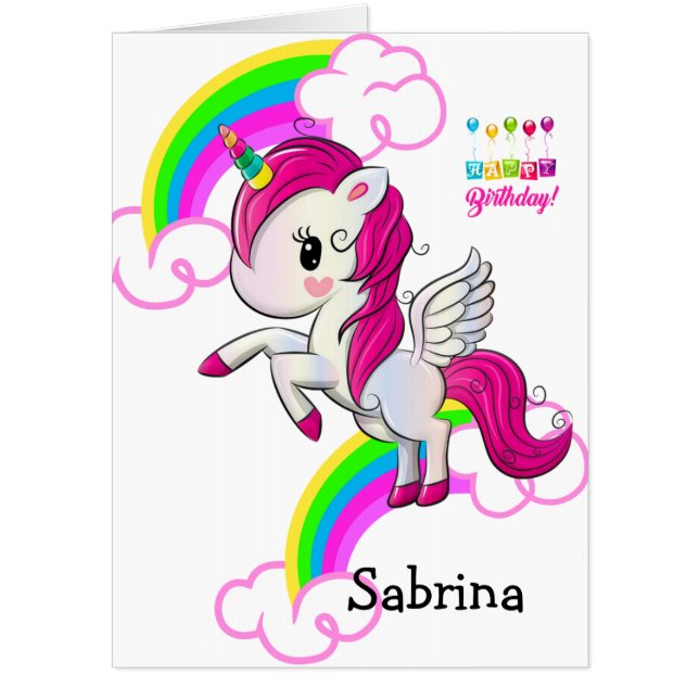 Happy Birthday Card, Large Birthday Card Unicorn (Front)
