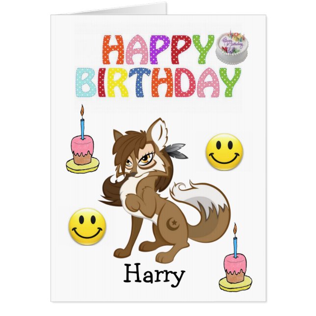 Happy Birthday Card, Large Birthday Card Wolf (Front)