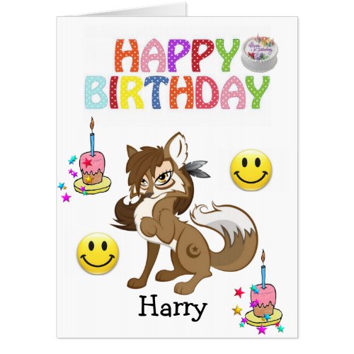 Happy Birthday Card Large Birthday Card Wolf