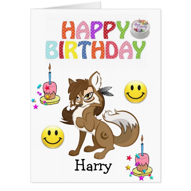 Happy Birthday Card, Large Birthday Card Wolf (Front)