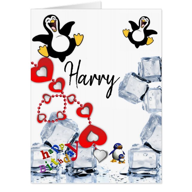 Happy Birthday Card, Large Birthday Penguin Card (Front)