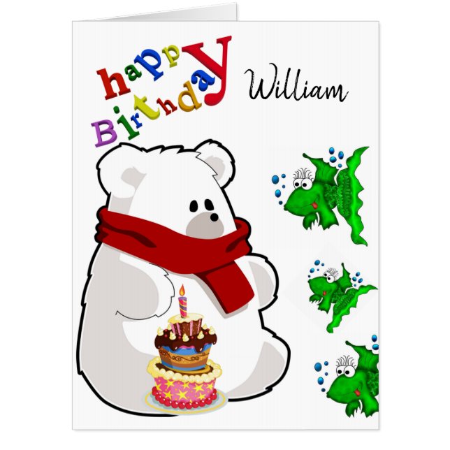 Happy Birthday Card, Large Birthday Polar Bear Card (Front)
