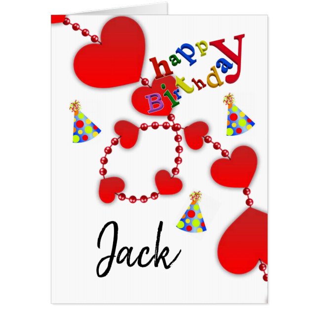 Happy Birthday Card, Large Birthday Red Hearts Card (Front)