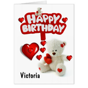 Happy Birthday Card, Large White Teddy Bear Card