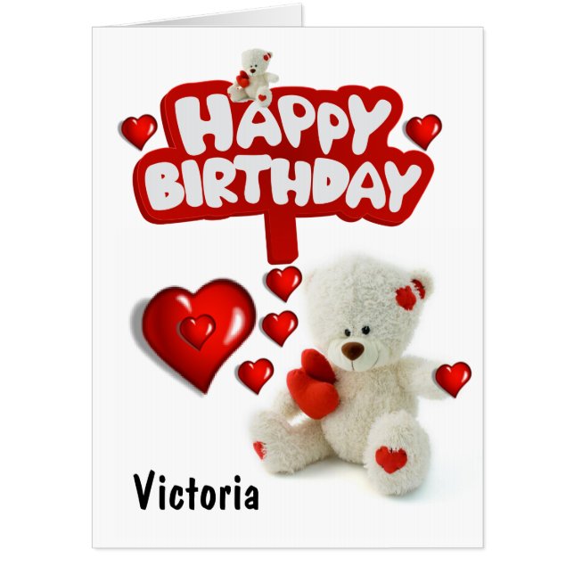 Happy Birthday Card, Large White Teddy Bear Card (Front)