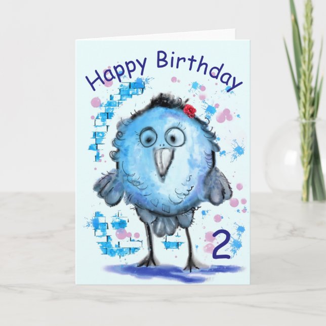 Happy Birthday Card Little Blue Bird (Front)