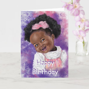 Happy Birthday Card Little Girl With Pink Ribbon