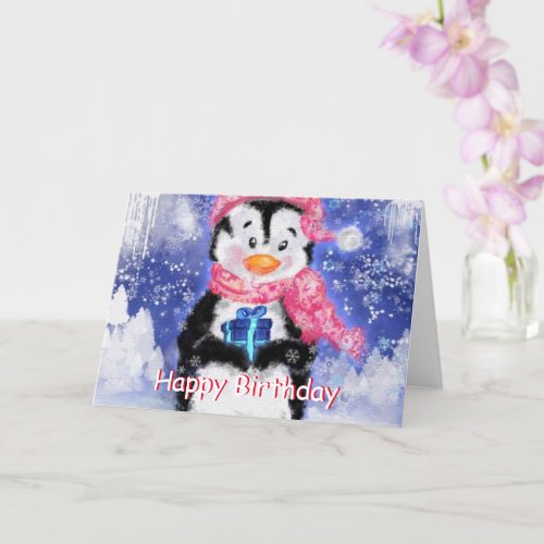 Happy Birthday Card Little Penguin _ Winter