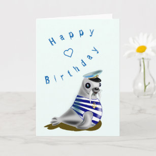 Happy Birthday Card Little Seal Sailor