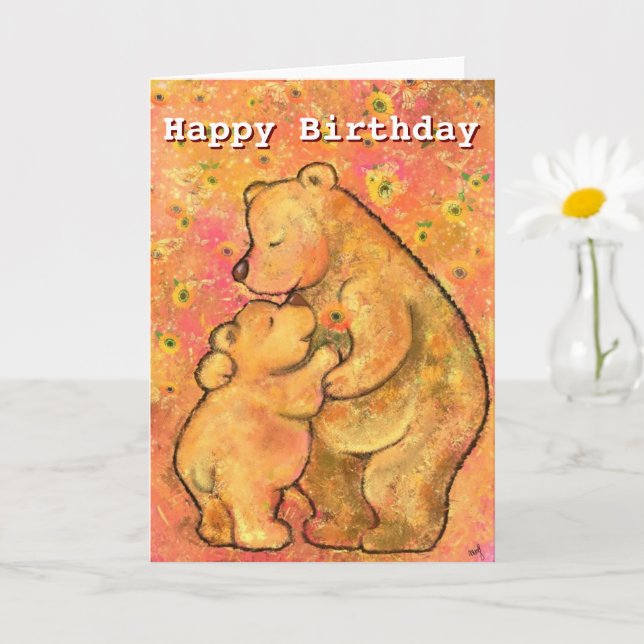 Happy Birthday Card Mom and Baby Bear Hug (Small Plant)
