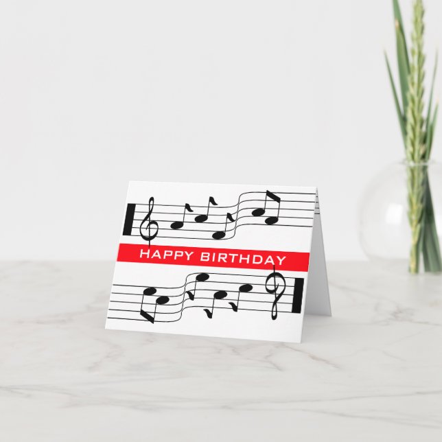 Happy Birthday Card Music Note Score White (Front)