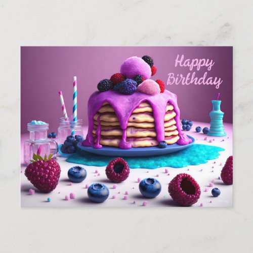 Happy Birthday Card Pancakes with berries Postcard