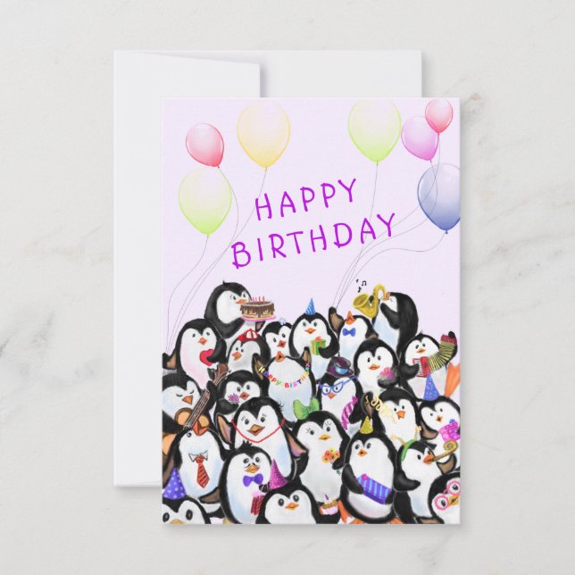 Happy Birthday Card Penguin Birthdays Party Funny (Front)